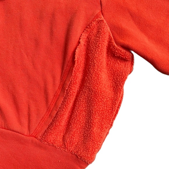FOREVER 21 RED REWORKED CROPPED FLEECE RAGLAN PULLOVER HOODIE SIZE SMALL - Picture 6 of 9